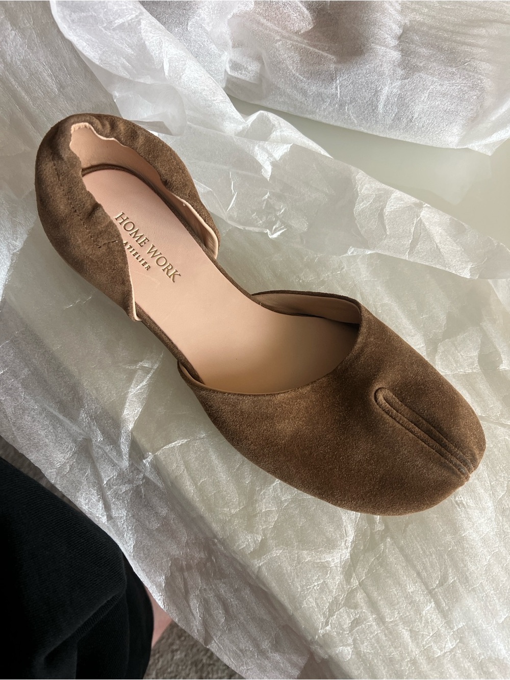 HOME WORK ATELIER Tabi Ballet Flats Suede Brown Minimalist Shoes - Picture 16 of 16